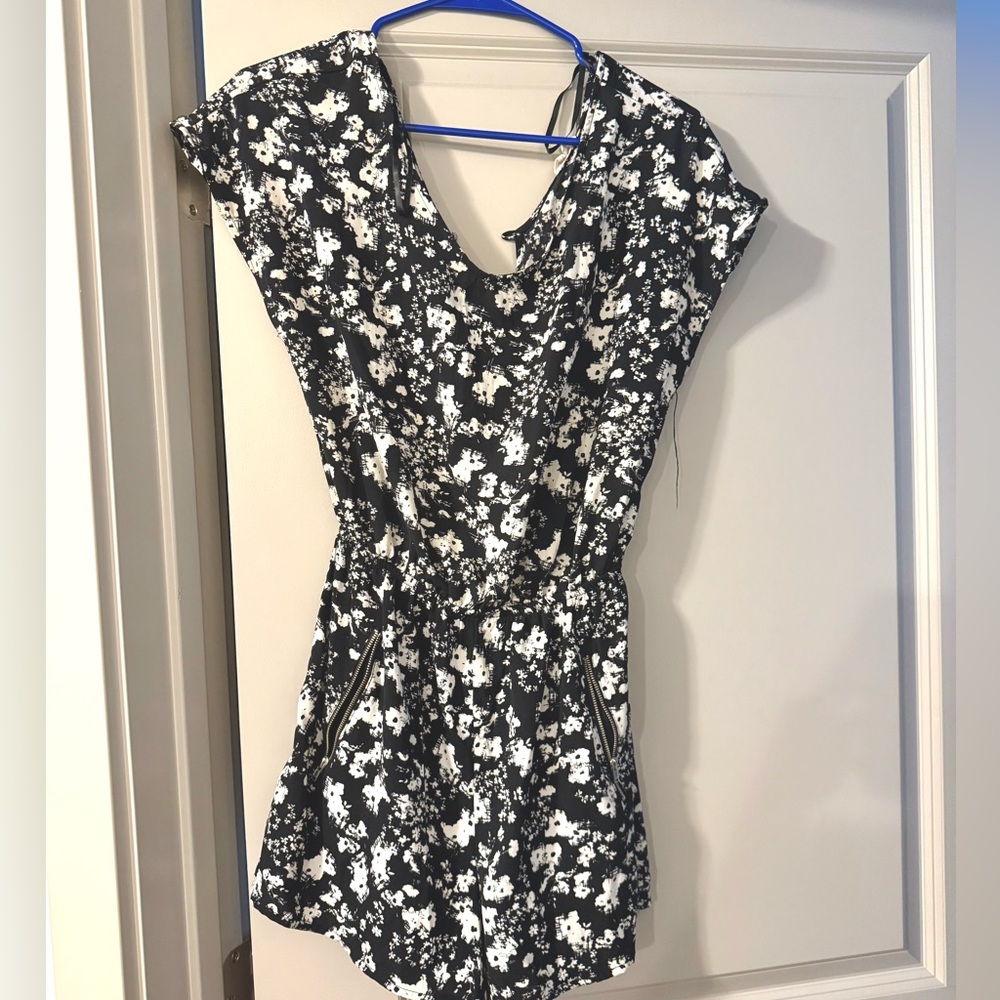 Floral Black and White Romper